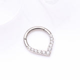 Detail View 2 of Implant Grade Titanium Sparkle Chevron Teardrop Clicker Hoop Ring-Clear Gem