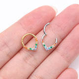 Detail View 3 of Implant Grade Titanium Sparkle Chevron Teardrop Clicker Hoop Ring-Rainbow/Assorted Gem