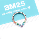Detail View 4 of Implant Grade Titanium Sparkle Chevron Teardrop Clicker Hoop Ring-Rainbow/Assorted Gem