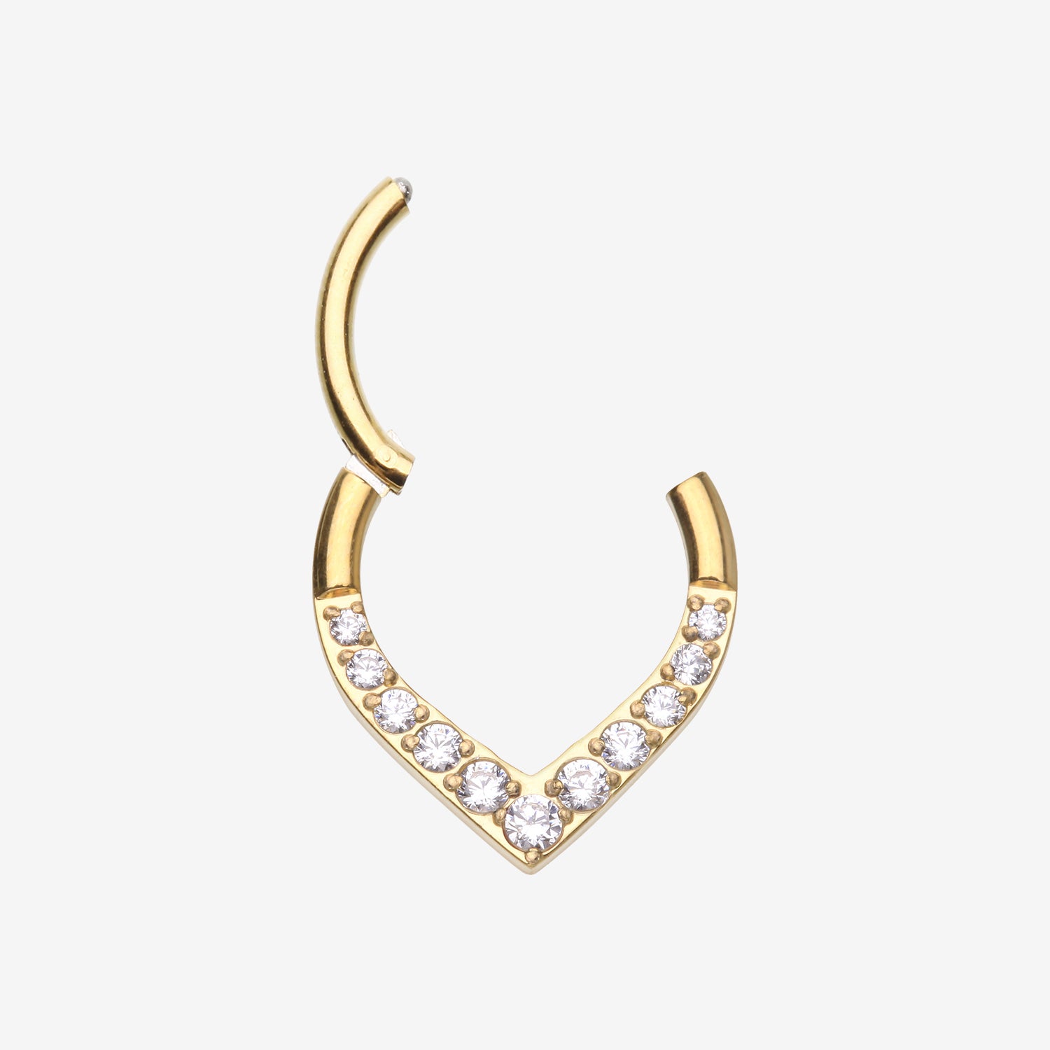 Detail View 1 of Pure24K Implant Grade Titanium Sparkle Chevron Teardrop Clicker Hoop Ring-Clear Gem