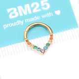 Detail View 4 of Pure24K Implant Grade Titanium Sparkle Chevron Teardrop Clicker Hoop Ring-Rainbow/Assorted Gem