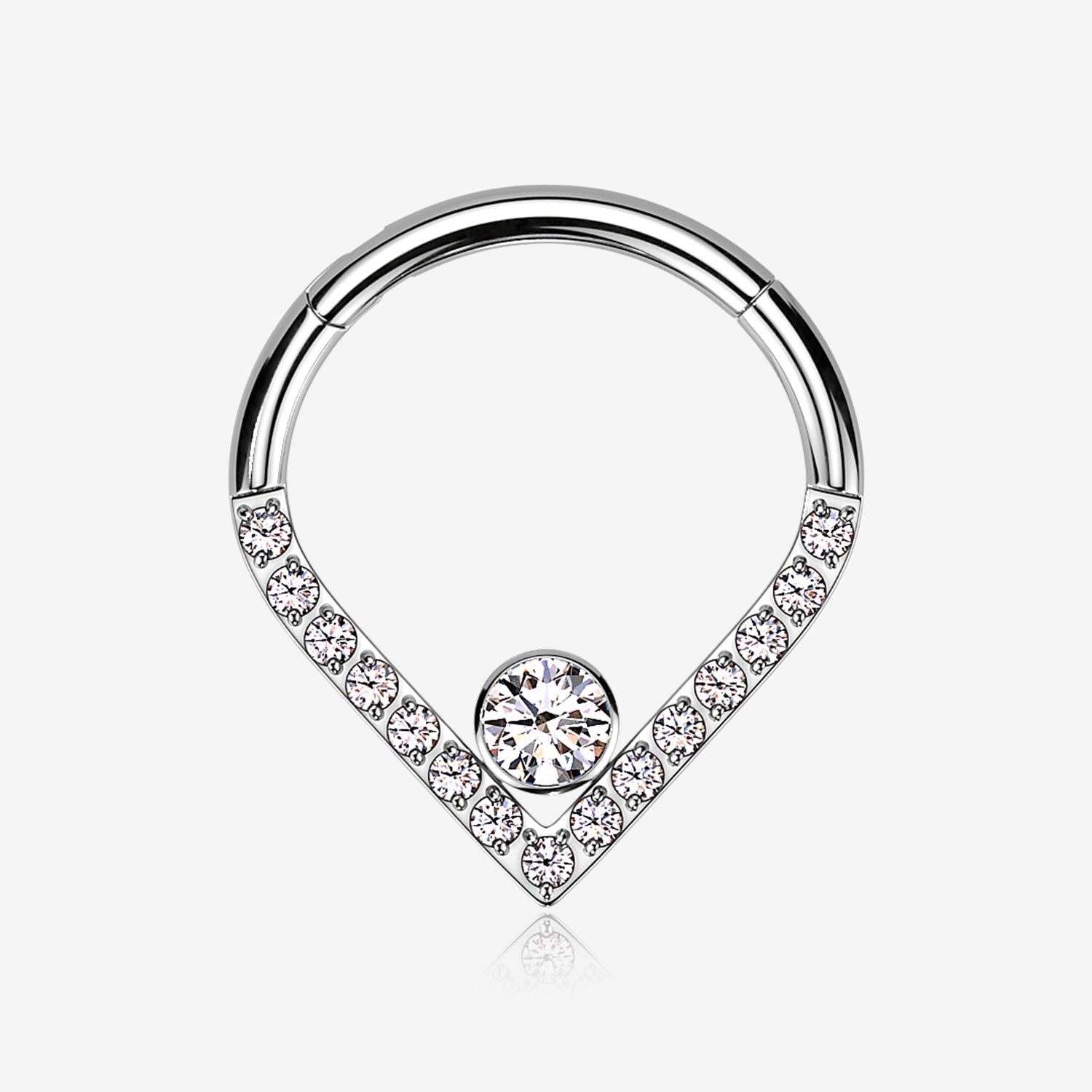 Implant Grade Titanium Sparkle Lined Center Gem Clicker Hoop Ring-Clear Gem