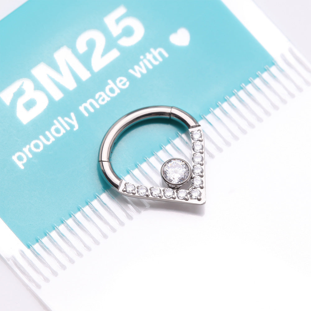 Detail View 4 of Implant Grade Titanium Sparkle Lined Center Gem Clicker Hoop Ring-Clear Gem