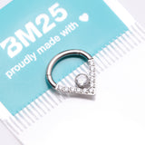 Detail View 4 of Implant Grade Titanium Sparkle Lined Center Gem Clicker Hoop Ring-Clear Gem