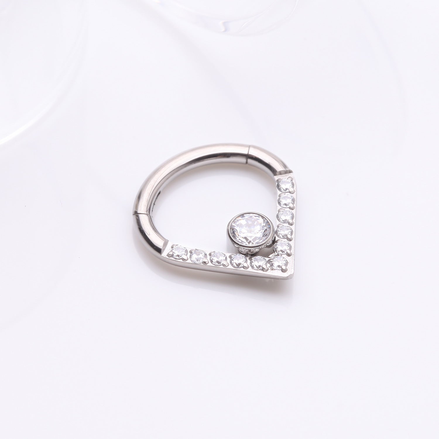 Detail View 1 of Implant Grade Titanium Sparkle Lined Center Gem Clicker Hoop Ring-Clear Gem