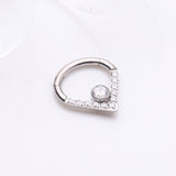 Detail View 1 of Implant Grade Titanium Sparkle Lined Center Gem Clicker Hoop Ring-Clear Gem