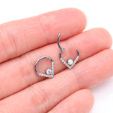 Detail View 3 of Implant Grade Titanium Sparkle Lined Center Gem Clicker Hoop Ring-Clear Gem