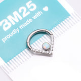 Detail View 4 of Implant Grade Titanium Sparkle Lined Center Fire Opal Clicker Hoop Ring-Clear Gem/White Opal