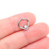 Detail View 2 of Implant Grade Titanium Sparkle Lined Center Fire Opal Clicker Hoop Ring-Clear Gem/White Opal