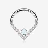 Implant Grade Titanium Sparkle Lined Center Fire Opal Clicker Hoop Ring