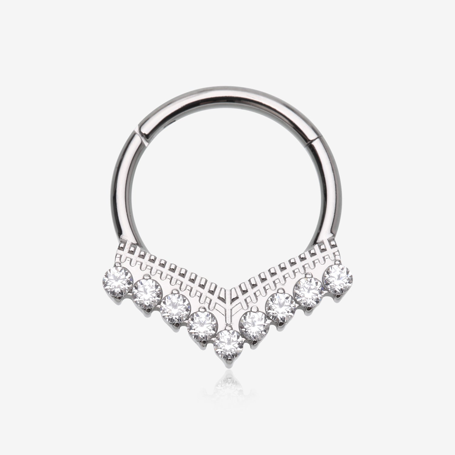 Implant Grade Titanium Majestic Chevron Sparkle Clicker Hoop Ring-Clear Gem