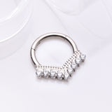 Detail View 1 of Implant Grade Titanium Majestic Chevron Sparkle Clicker Hoop Ring-Clear Gem