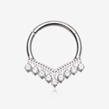 Implant Grade Titanium Majestic Chevron Sparkle Clicker Hoop Ring-Clear Gem