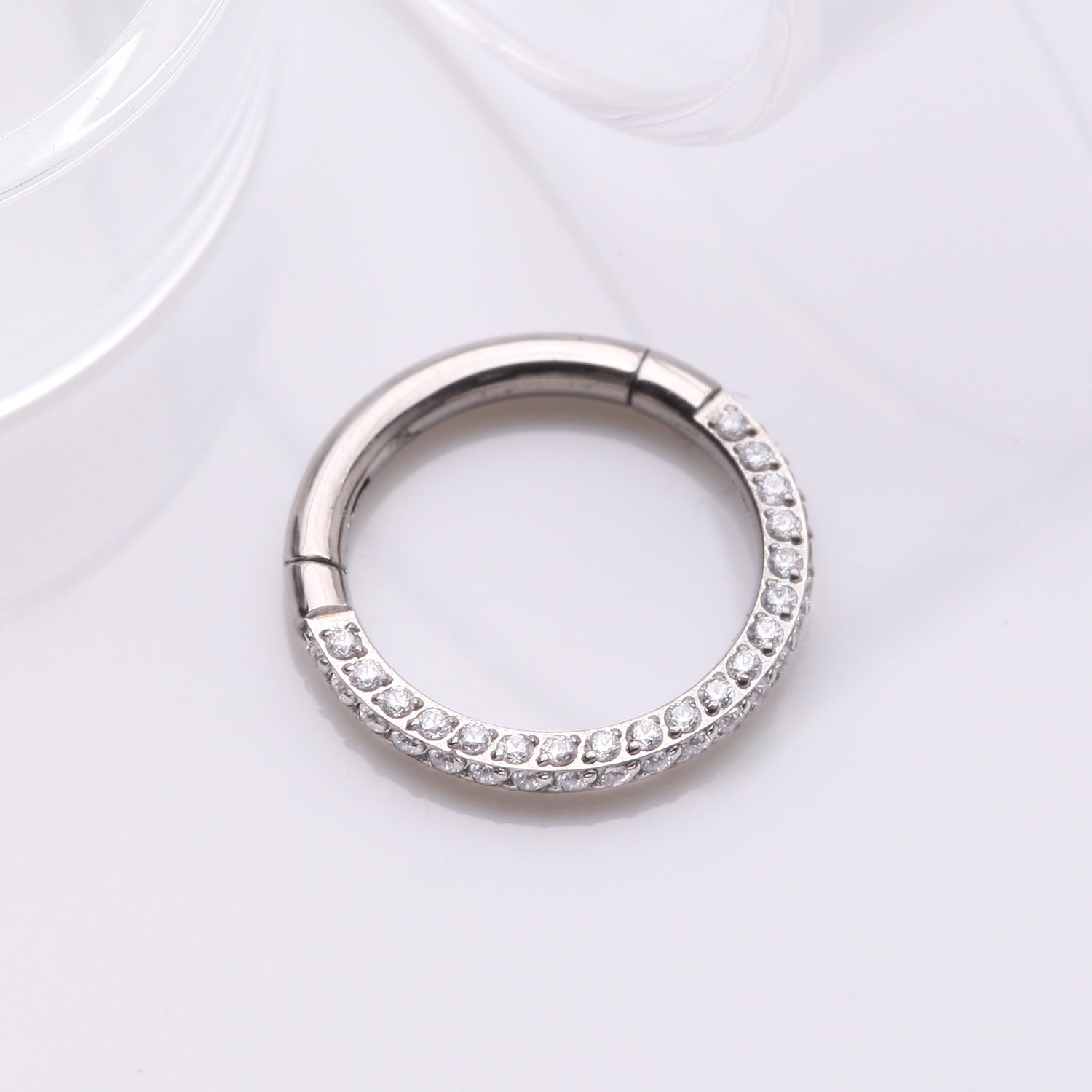 Detail View 1 of Implant Grade Titanium Brilliant Sparkle Pave Encircle Clicker Hoop Ring