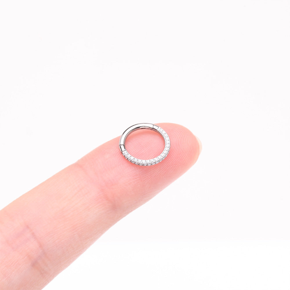 Detail View 2 of Implant Grade Titanium Brilliant Sparkle Pave Encircle Clicker Hoop Ring