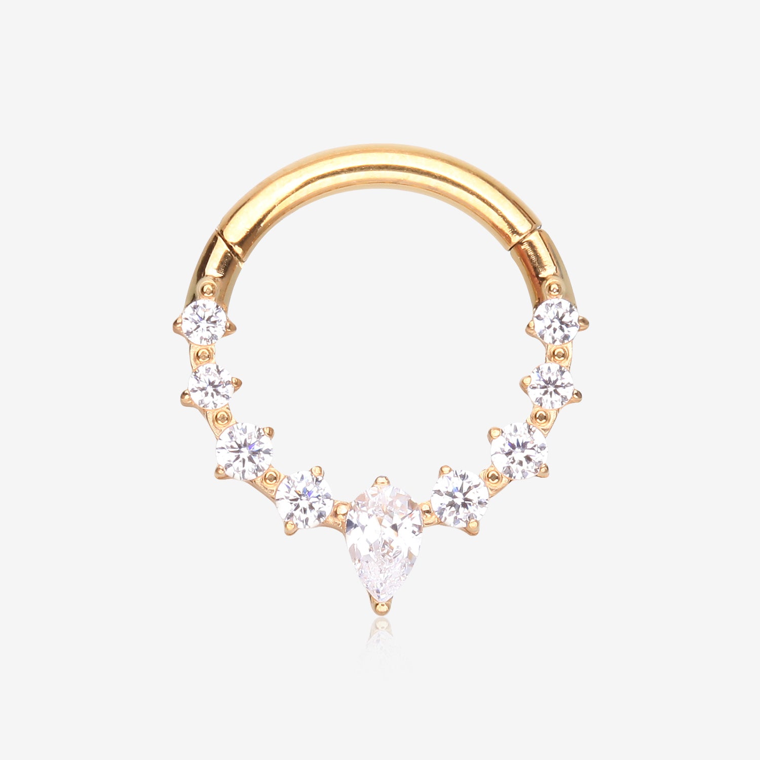 Pure24K Implant Grade Titanium Goddess Prong Teardrop Sparkle Clicker Hoop Ring-Clear Gem