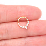 Detail View 2 of Pure24K Implant Grade Titanium Goddess Prong Teardrop Sparkle Clicker Hoop Ring-Clear Gem