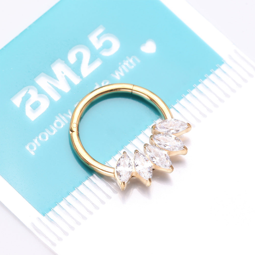 Detail View 3 of Pure24K Implant Grade Titanium Marquise Fan Sparkle Clicker Hoop Ring-Clear Gem