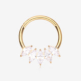 Pure24K Implant Grade Titanium Marquise Fan Sparkle Clicker Hoop Ring