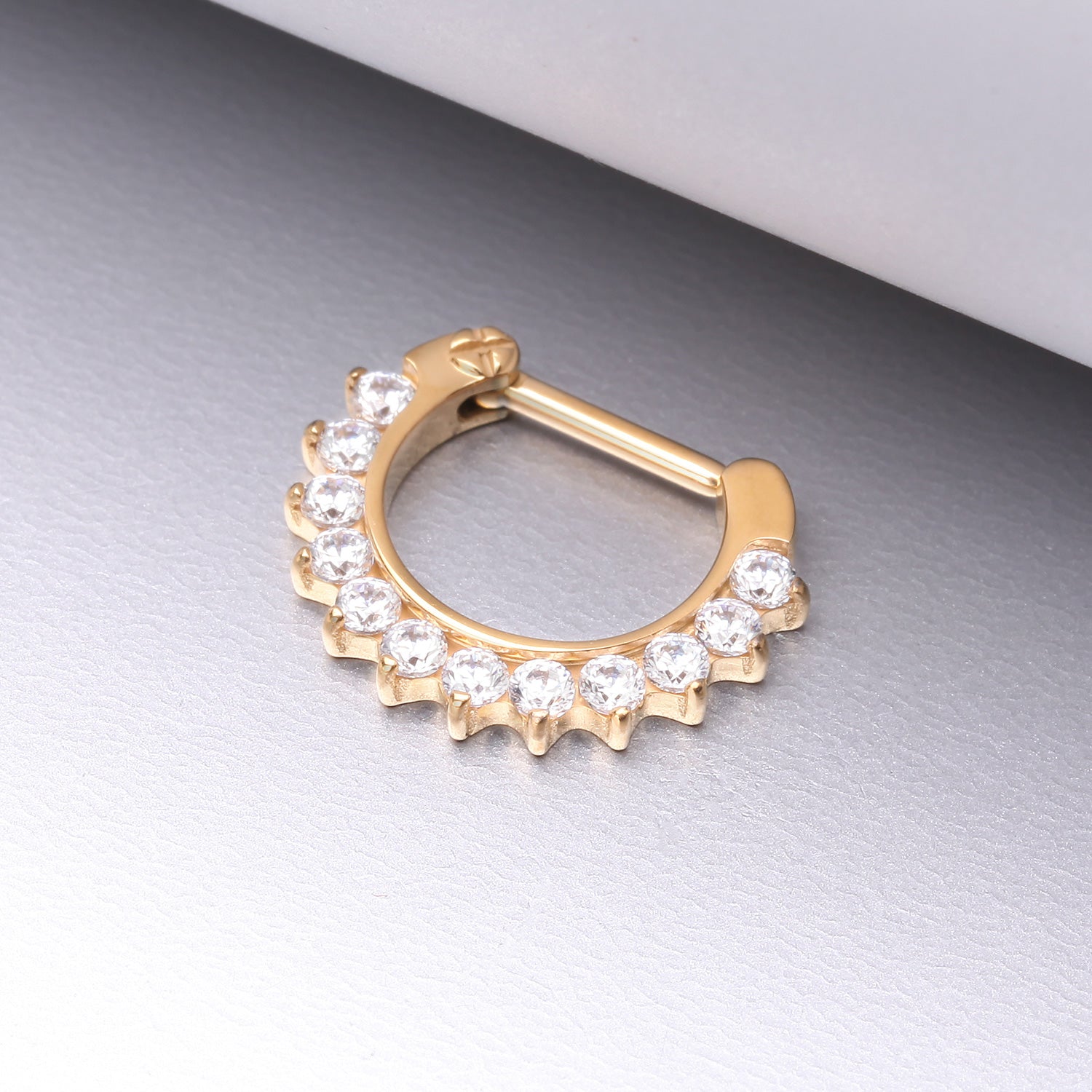Detail View 1 of Pure24K Implant Grade Titanium Sparkle Multi-Gem Clicker Hoop Ring-Clear Gem