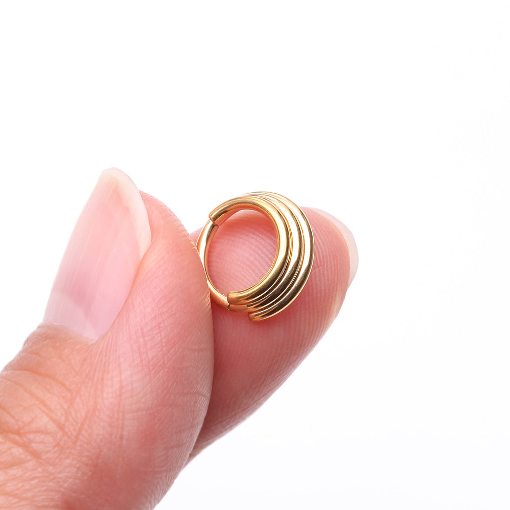 Detail View 2 of Pure24K Implant Grade Titanium Triple Stagger Seamless Clicker Hoop Ring