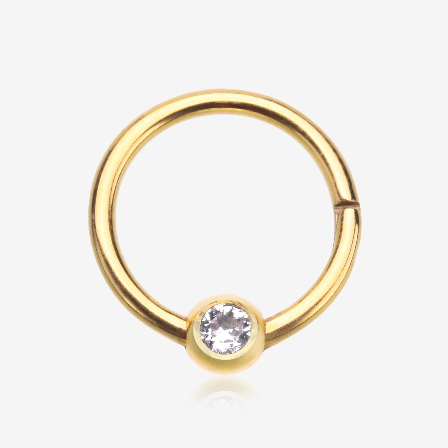 Pure24K Implant Grade Titanium Front Gem Ball CBR Style Seamless Clicker Hoop Ring-Clear Gem