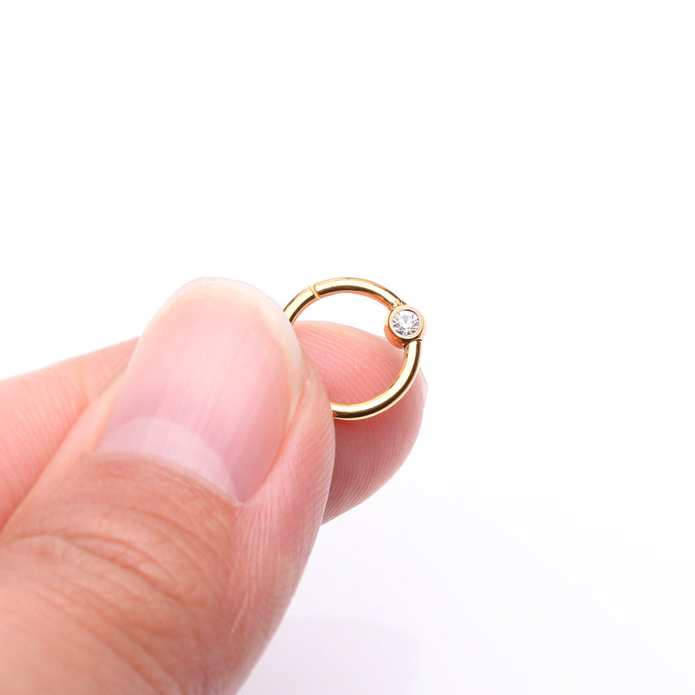 Detail View 2 of Pure24K Implant Grade Titanium Front Gem Ball CBR Style Seamless Clicker Hoop Ring-Clear Gem