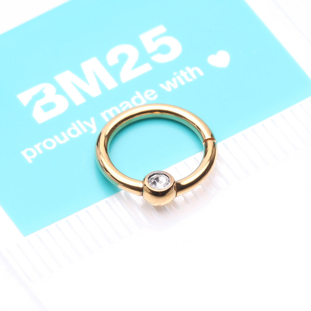 Detail View 4 of Pure24K Implant Grade Titanium Front Gem Ball CBR Style Seamless Clicker Hoop Ring-Clear Gem