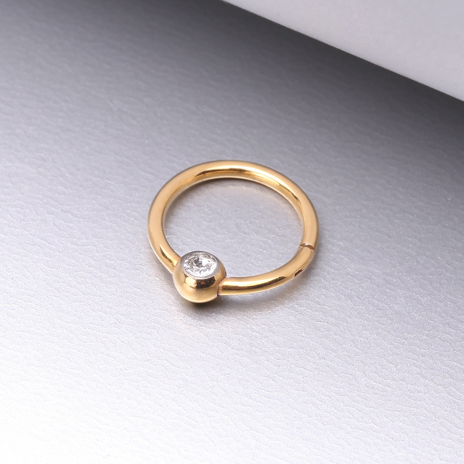 Detail View 1 of Pure24K Implant Grade Titanium Front Gem Ball CBR Style Seamless Clicker Hoop Ring-Clear Gem