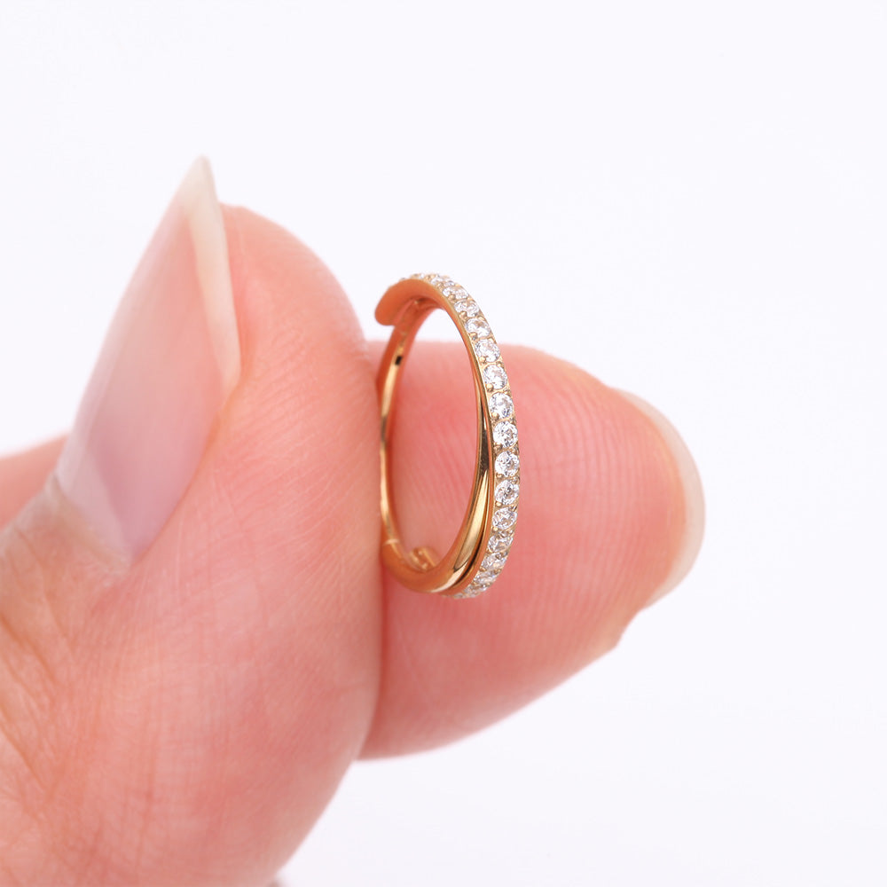 Detail View 2 of Pure24K Implant Grade Titanium Double Crossing Layer Sparkle Clicker Hoop Ring-Clear Gem