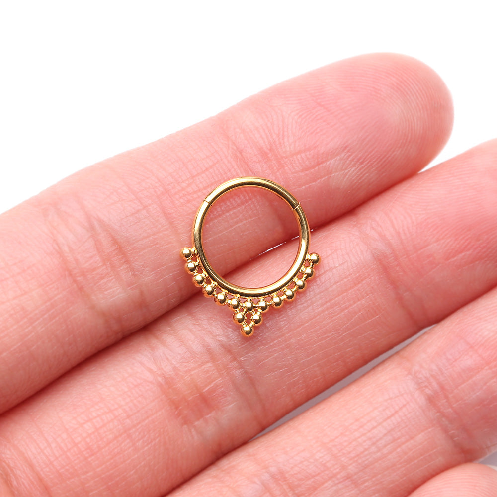 Detail View 2 of Pure24K Implant Grade Titanium Bali Beaded Seamless Clicker Hoop Ring