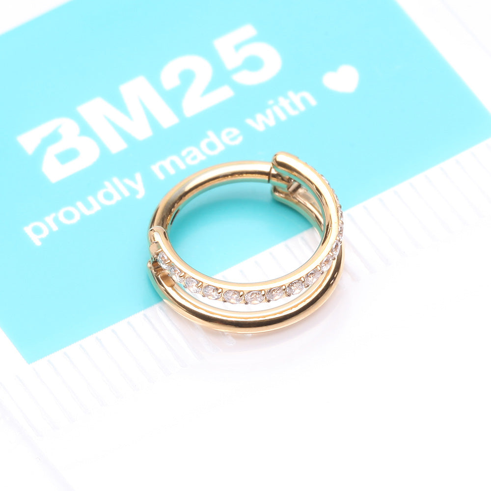 Detail View 4 of Pure24K Implant Grade Titanium Double Hoop Single Lined Sparkle Seamless Clicker Hoop Ring