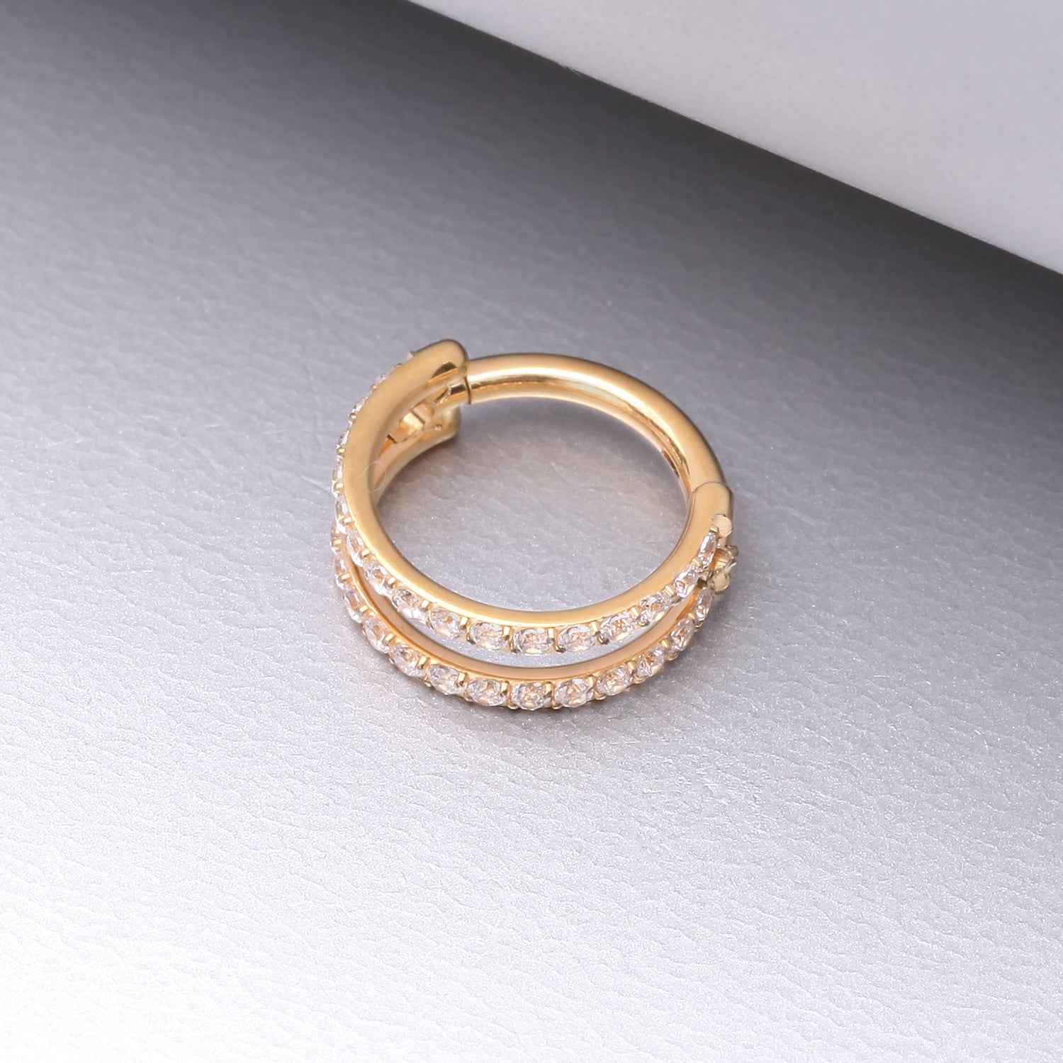 Detail View 1 of Pure24K Implant Grade Titanium Double Hoop Lined Sparkle Seamless Clicker Hoop Ring