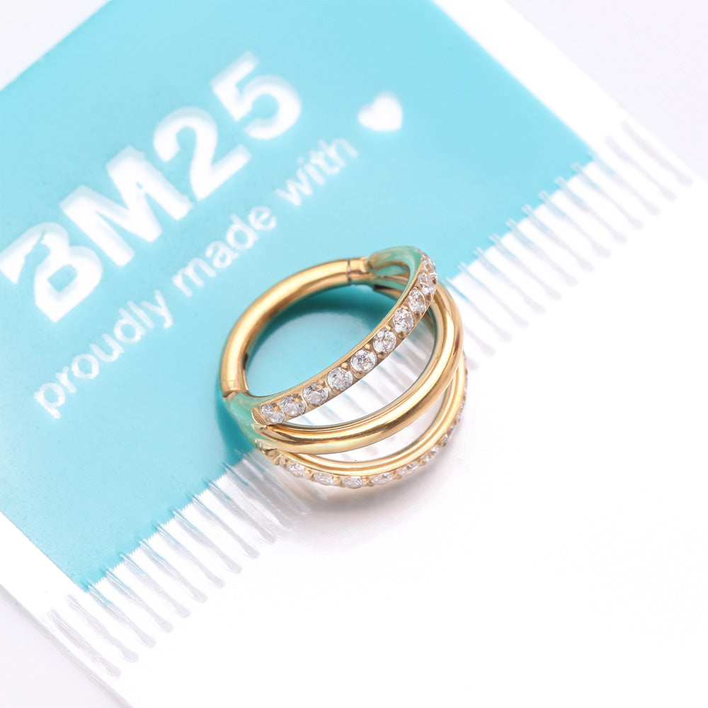 Detail View 4 of Pure24K Implant Grade Titanium Triple Loop Sparkle Clicker Hoop Ring-Clear Gem