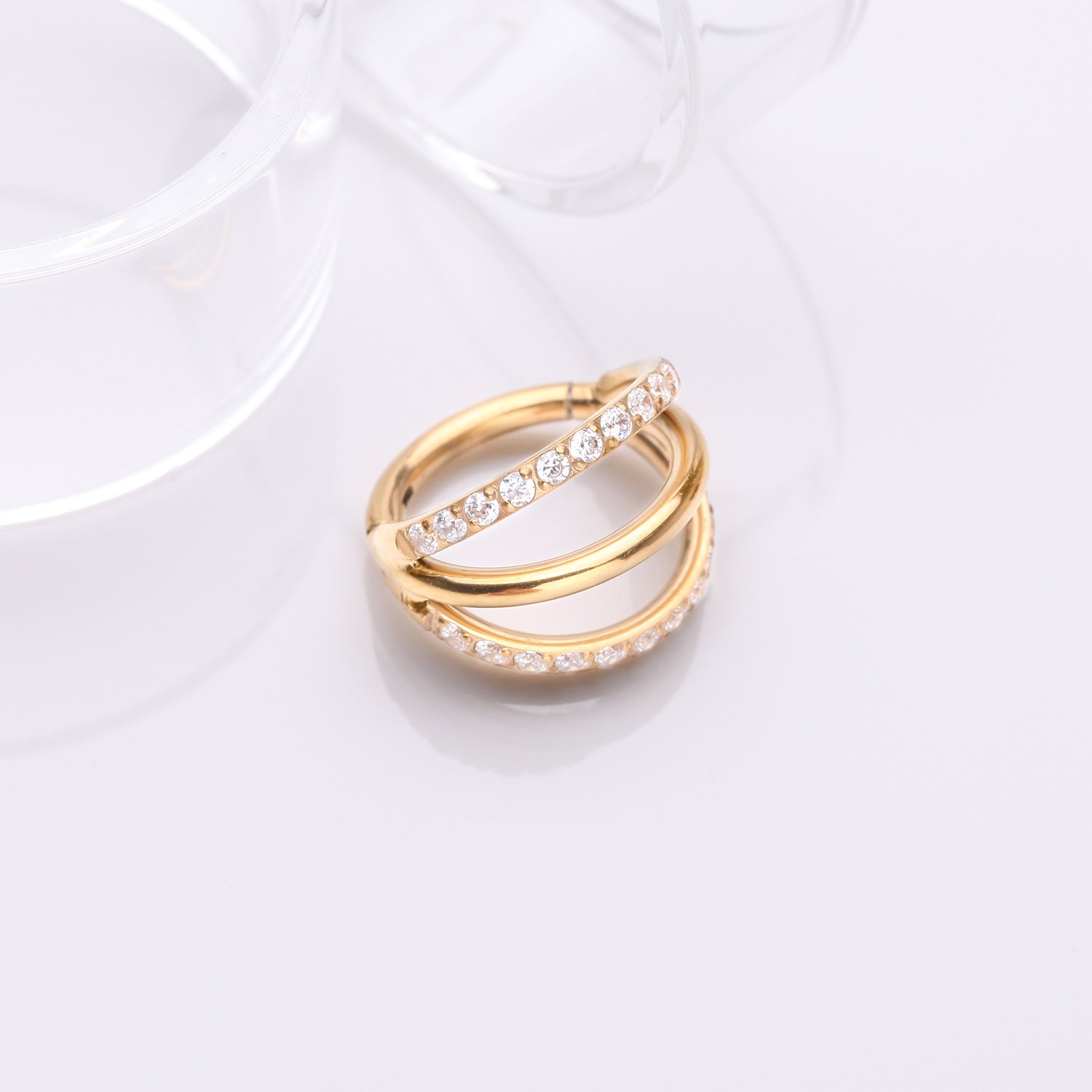 Detail View 1 of Pure24K Implant Grade Titanium Triple Loop Sparkle Clicker Hoop Ring-Clear Gem