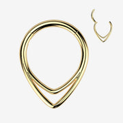 Implant Grade Titanium Golden Double Lined Chevron Teardrop Clicker Hoop Ring