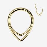 Implant Grade Titanium Golden Double Lined Chevron Teardrop Clicker Hoop Ring