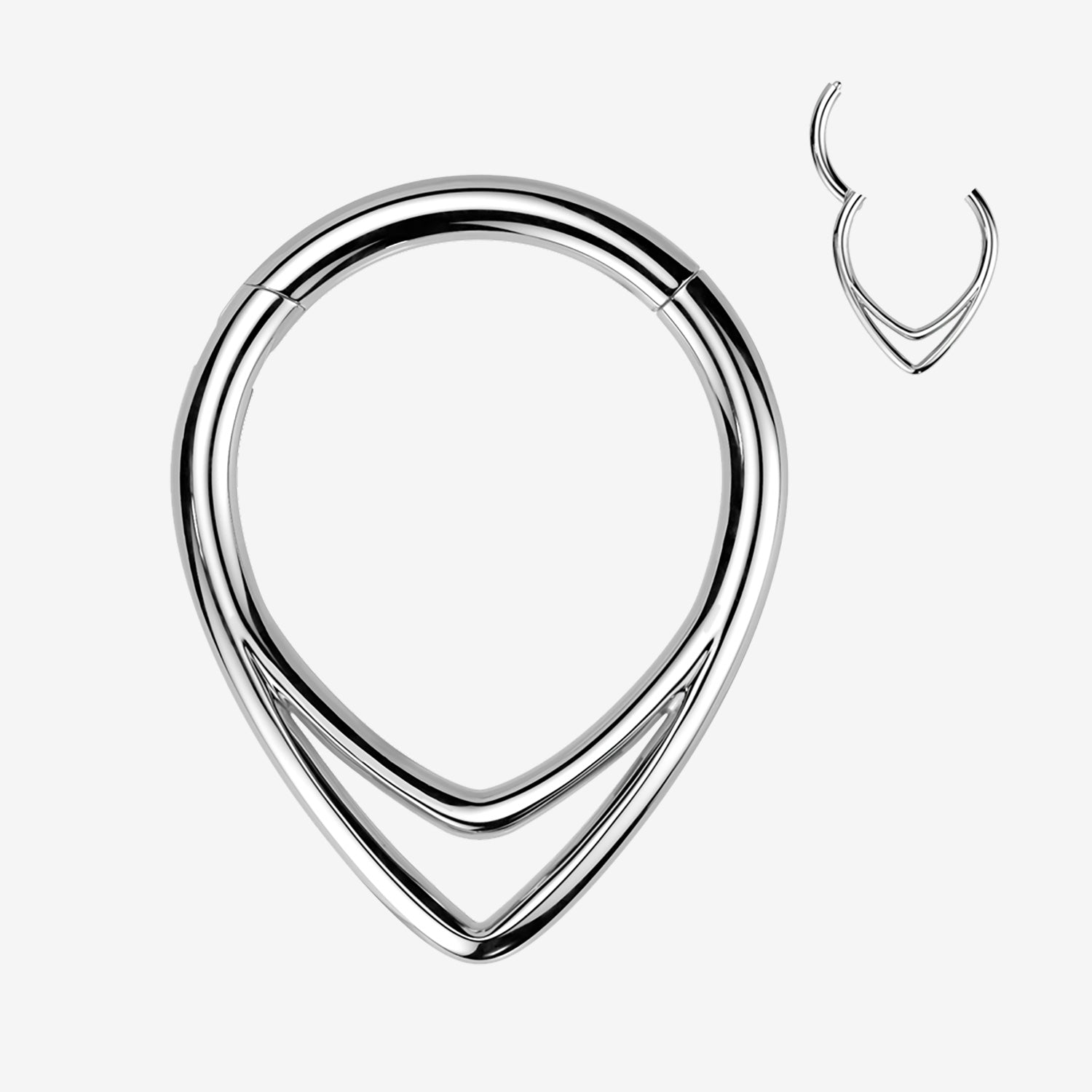 Implant Grade Titanium Double Lined Chevron Teardrop Clicker Hoop Ring
