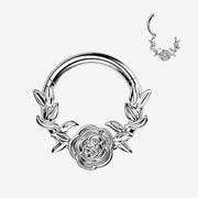 Implant Grade Titanium Vintage Rose and Vines Clicker Hoop Ring