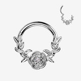 Implant Grade Titanium Vintage Rose and Vines Clicker Hoop Ring