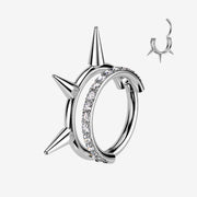 Implant Grade Titanium Triple Spike Gem Lined Clicker Hoop Ring