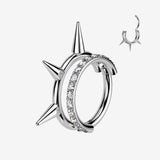 Implant Grade Titanium Triple Spike Gem Lined Clicker Hoop Ring
