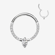 Implant Grade Titanium Marquise Sparkle Gem Lined Clicker Hoop Ring