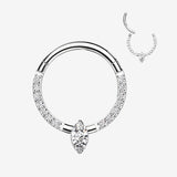 Implant Grade Titanium Marquise Sparkle Gem Lined Clicker Hoop Ring-Clear Gem