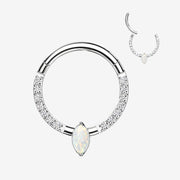Implant Grade Titanium Marquise Sparkle Fire Opal Lined Clicker Hoop Ring