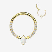 Implant Grade Titanium Golden Marquise Sparkle Fire Opal Lined Clicker Hoop Ring
