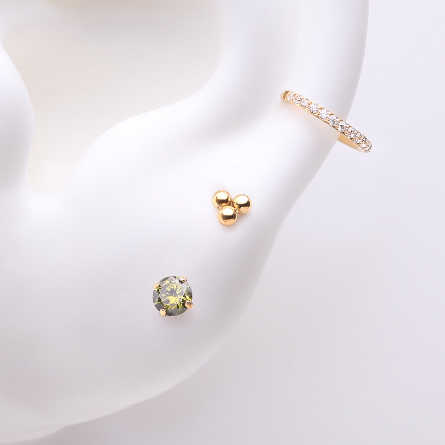 3 Pcs of Assorted Dainty Peridot CZ Pure24K Titanium Stud & Clicker Package