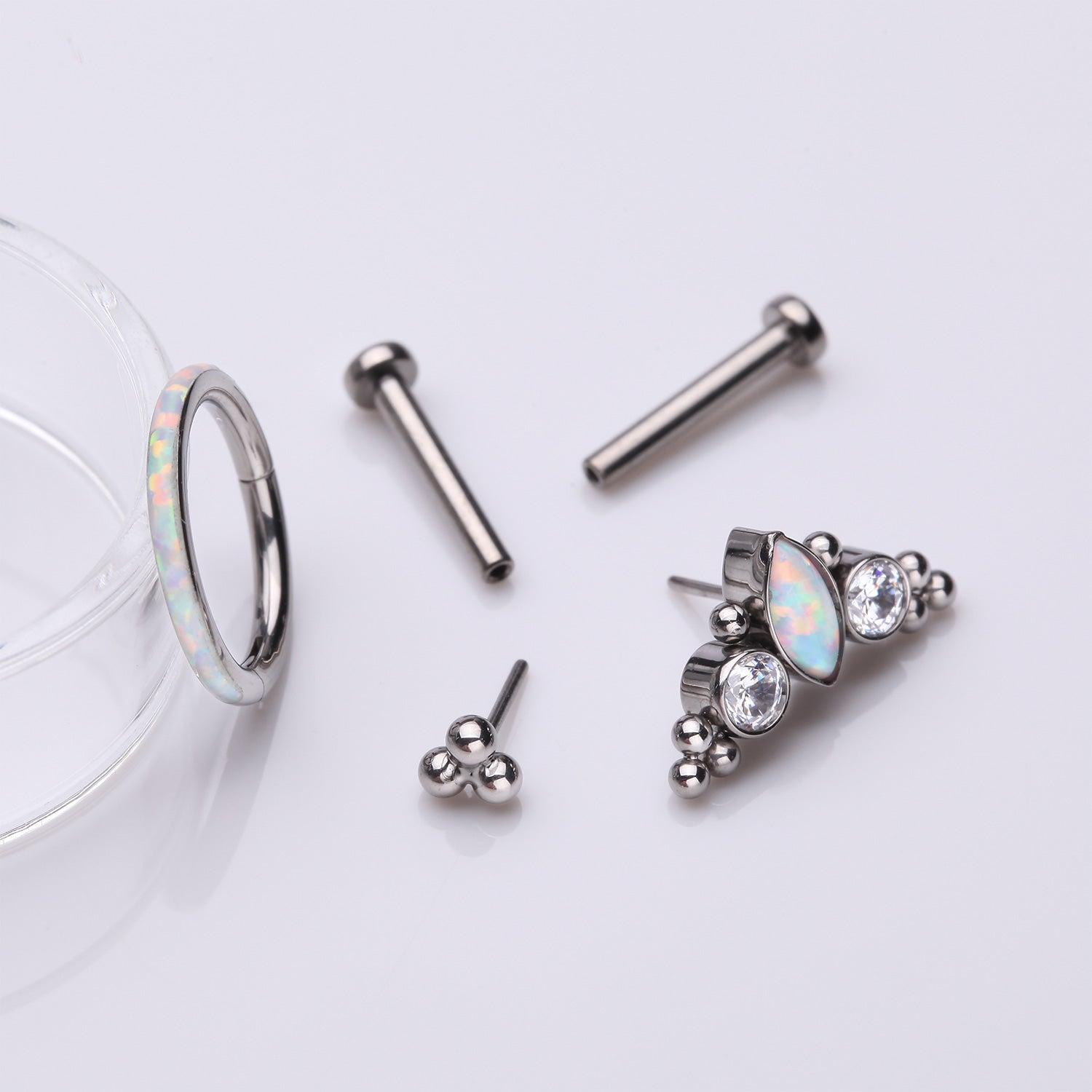 Detail View 1 of 3 Pcs of Assorted Titanium Marquise Opal Bali Beaded Stud & Clicker Package