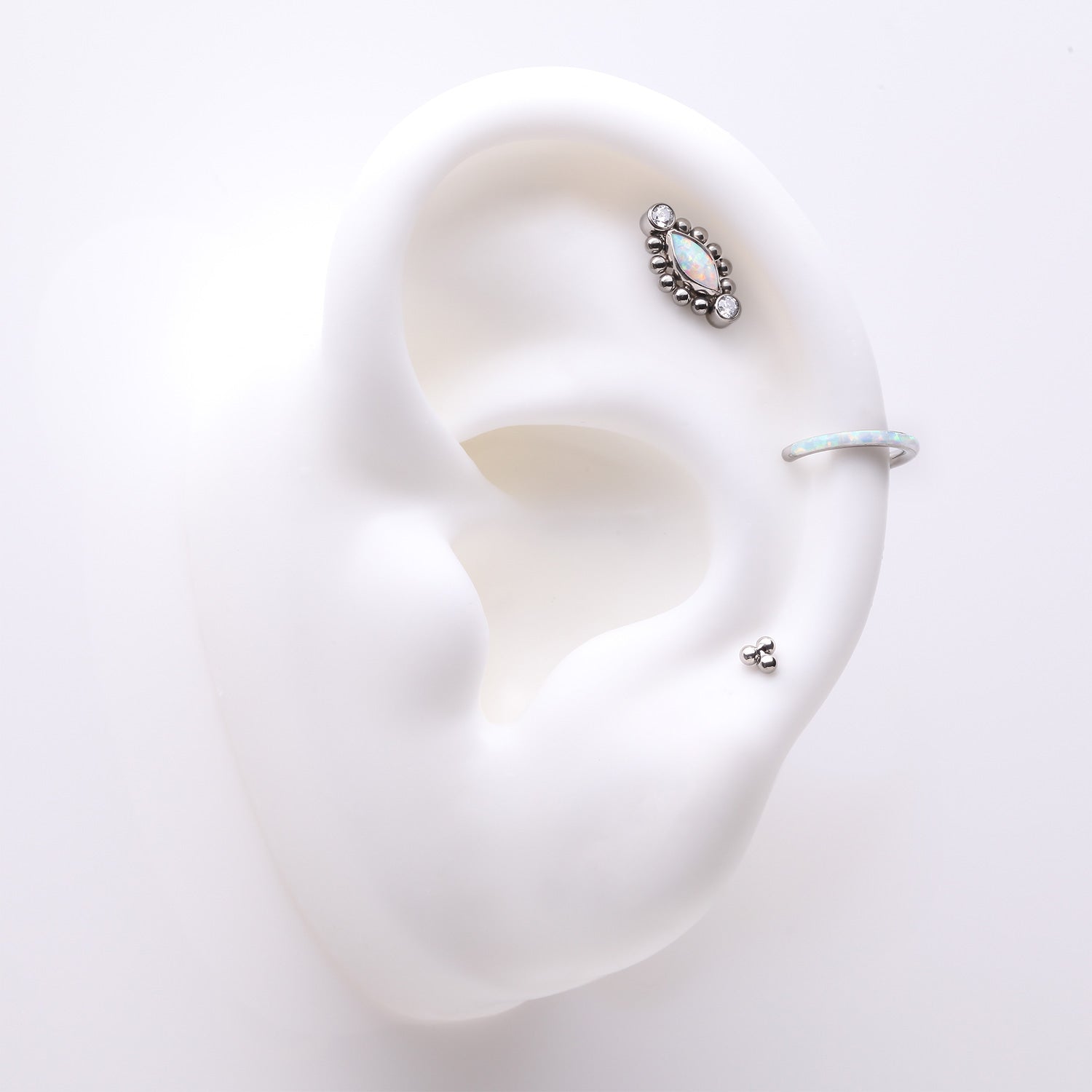 3 Pcs of Assorted Titanium Bali Beaded Marquise Fire Opal Stud & Clicker Package