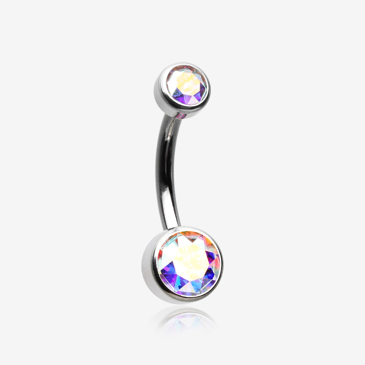 Implant Grade Titanium Internally Threaded Bezel Set Gem Belly Button Ring-Aurora Borealis